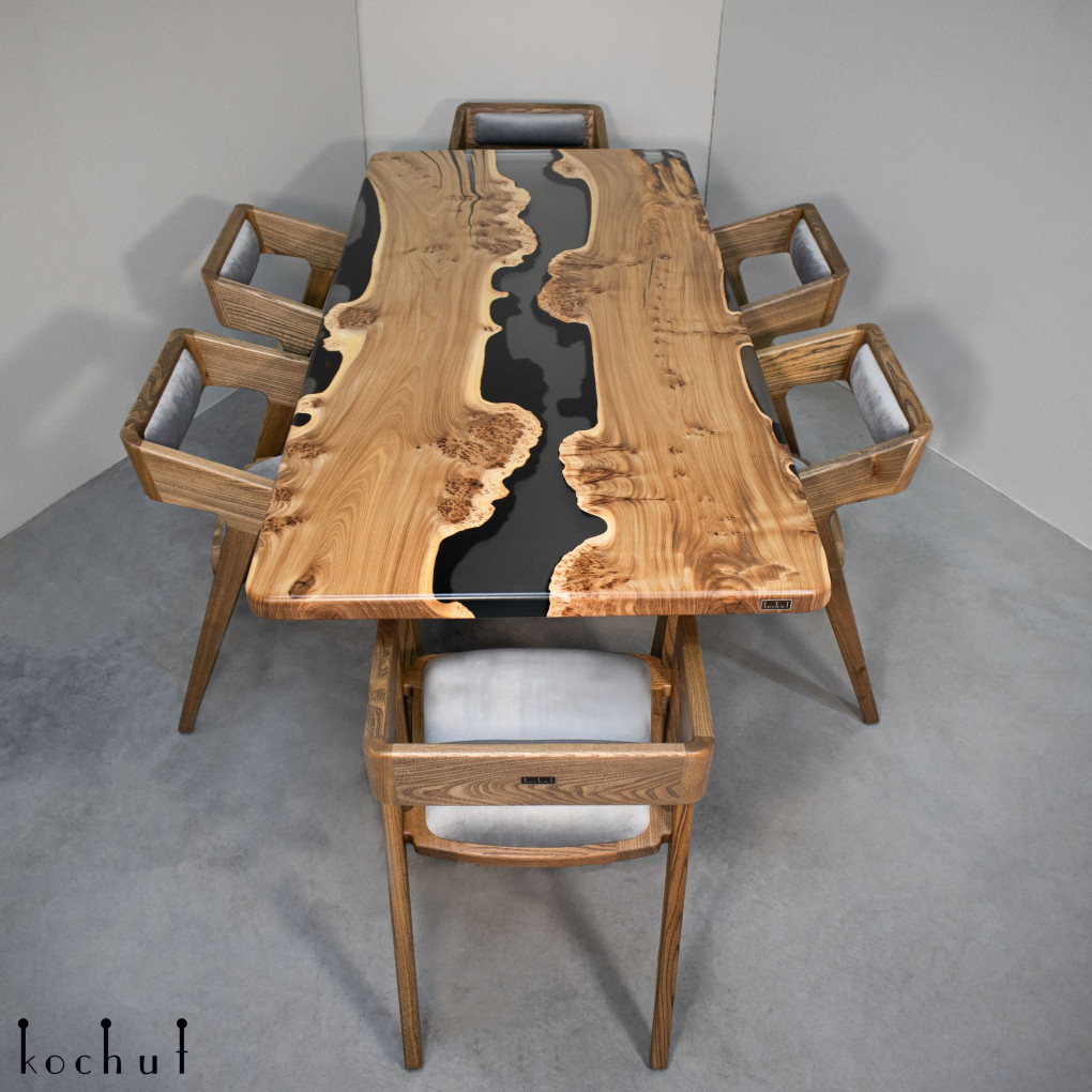 Dining table Gray cardinal Elm, epoxy resin, polyurethane