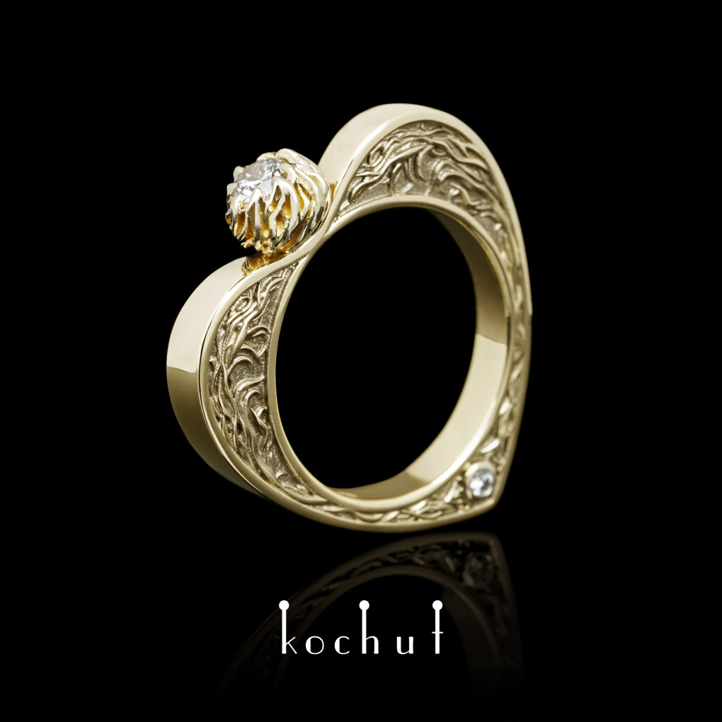Engagement ring «Heart in love». Yellow gold, diamonds