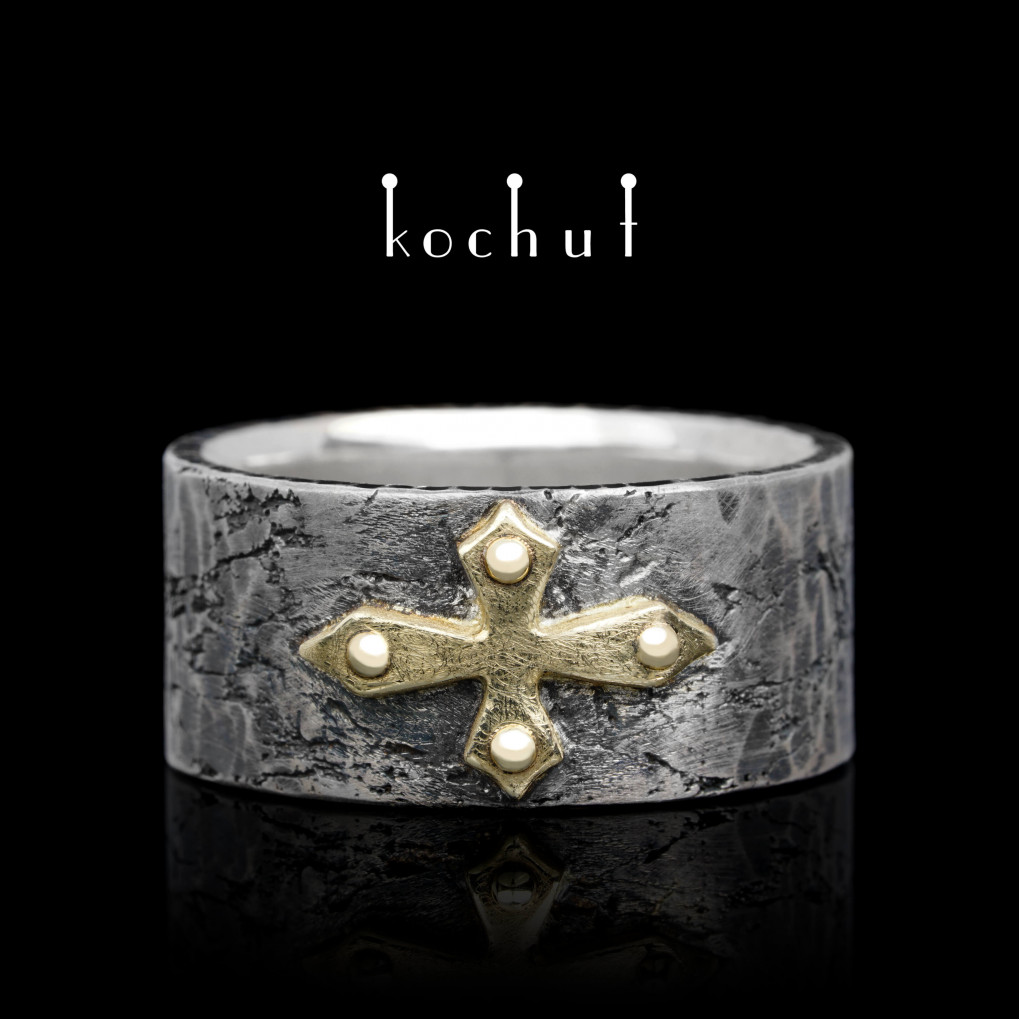 Ring "Fortune". Silver, yellow gold, oxidized