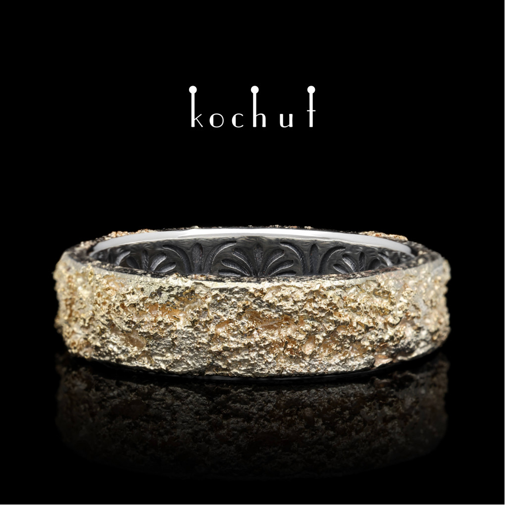 Wedding ring «Soul and body». Silver, gold fusing , oxidized