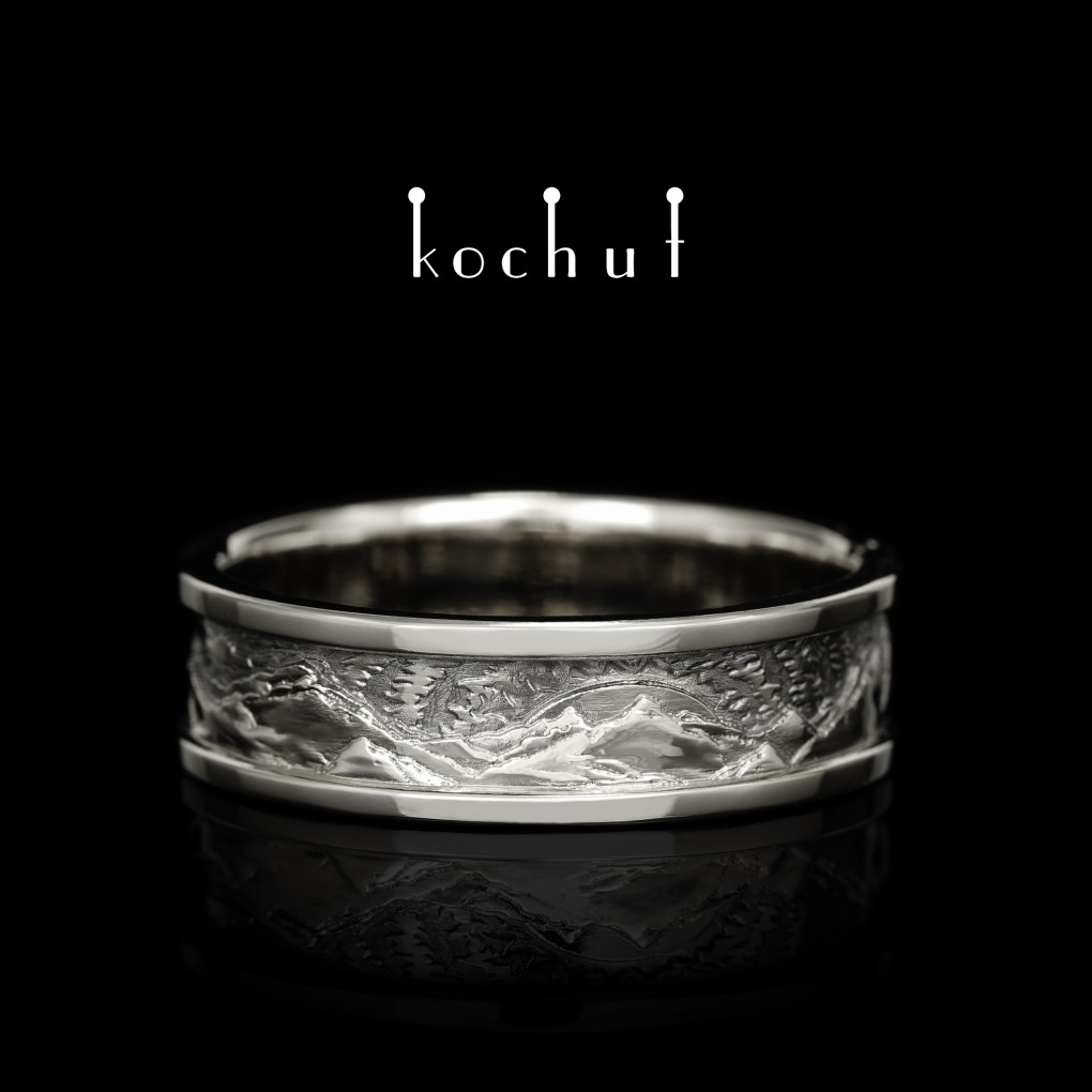 Wedding ring «Peaks of Love: sun and moon». Silver, oxidized