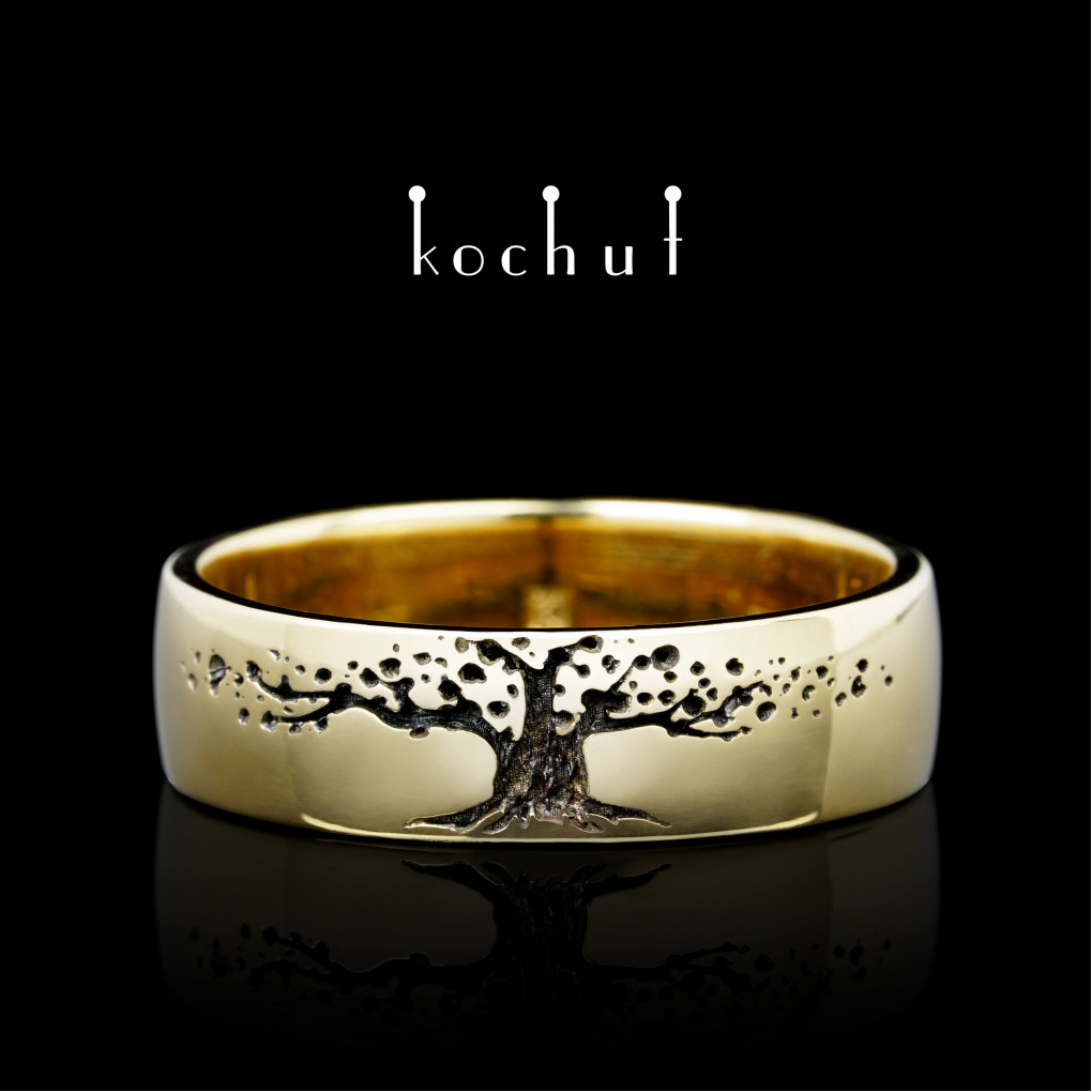 Wedding ring «Tree of Life». Yellow gold, black rodium
