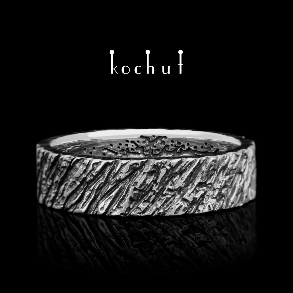 Wedding ring «Tree of Life: ash bark». Silver, oxidized