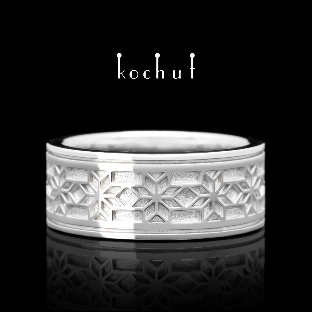 Wedding ring «Alatyr». Silver, white rhodium
