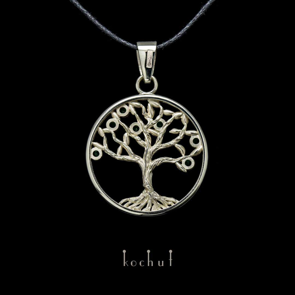 Pendant Tree of life fruits White gold, emeralds