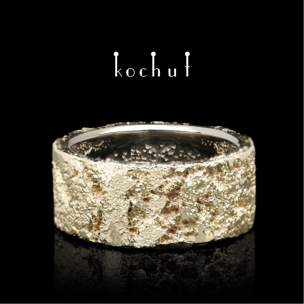 Wedding ring «Soul and body» with a tree of life and forging Light. White, gold fusing