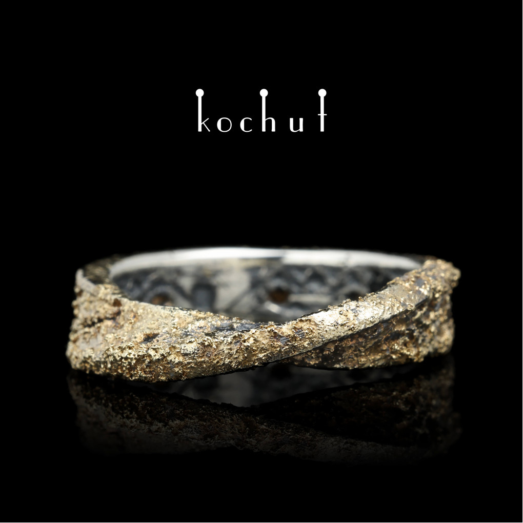 Wedding ring «Celtic ribbon of Mobius». Silver, gold fusing, oxidized