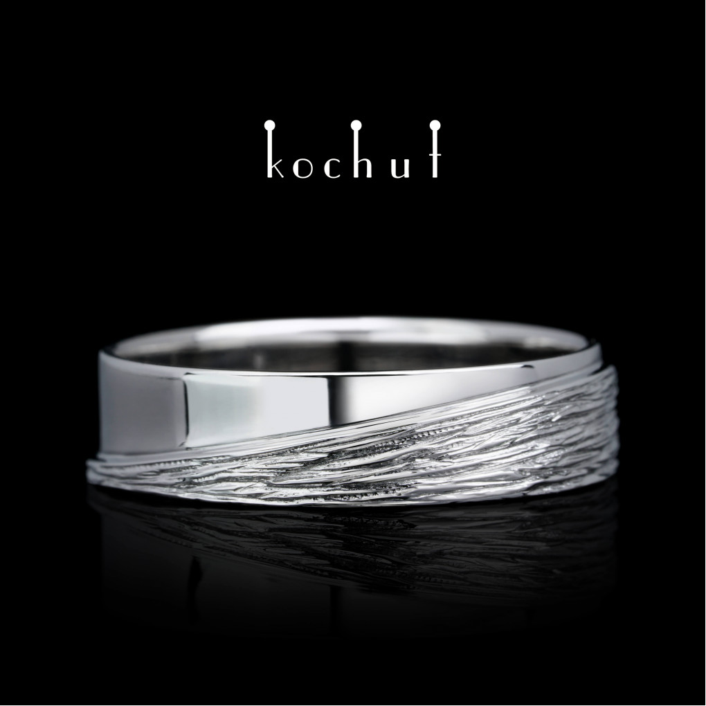 Wedding ring «Mutual attraction». White gold, white rhodium
