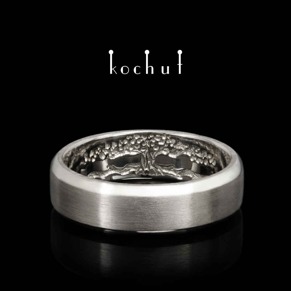 Flat shaped wedding ring «Tree of life: stems». Silver