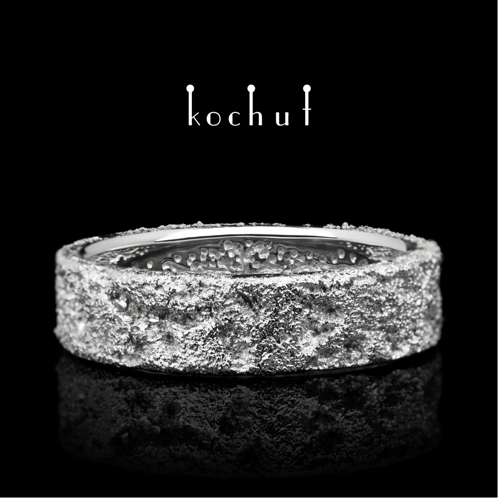 Wedding ring «Soul and Body» with a tree of life. White gold, gold fusing, white rhodium