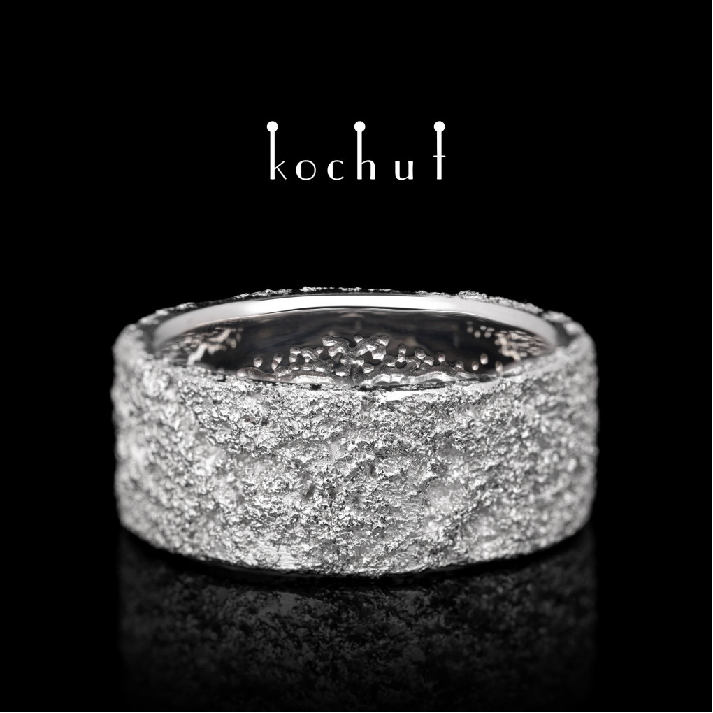 Wedding ring «Soul and Body» with a tree of life. White gold, gold fusing, white rhodium