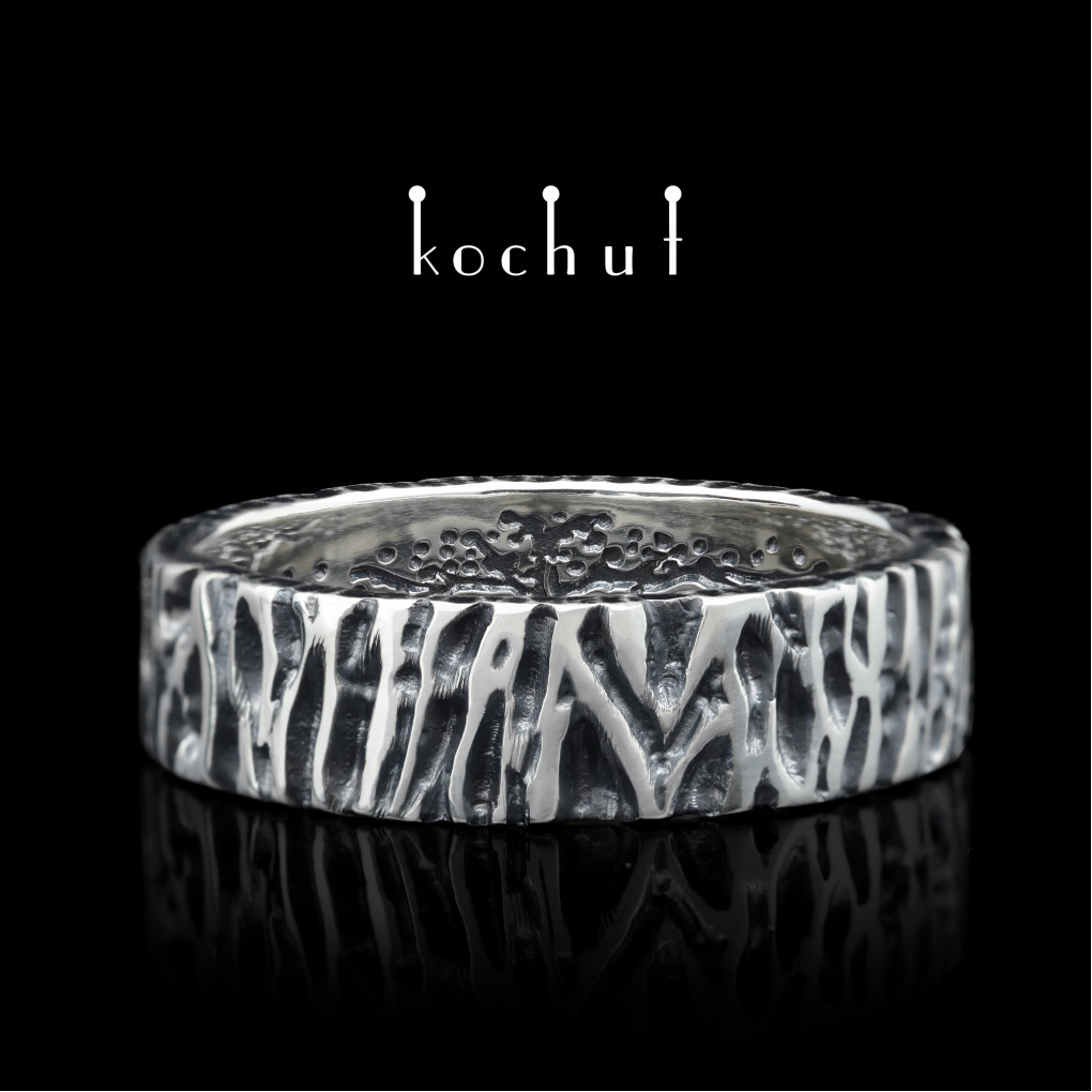 Wedding ring «Tree of Life:  oak bar». Silver, oxidized 