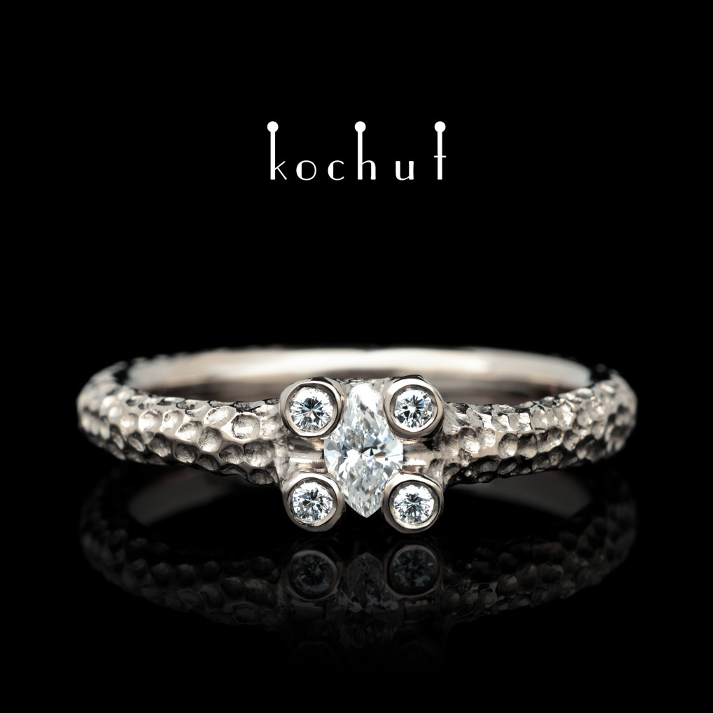 Engagement ring «Star Flower». Palladium 18K gold, diamonds
