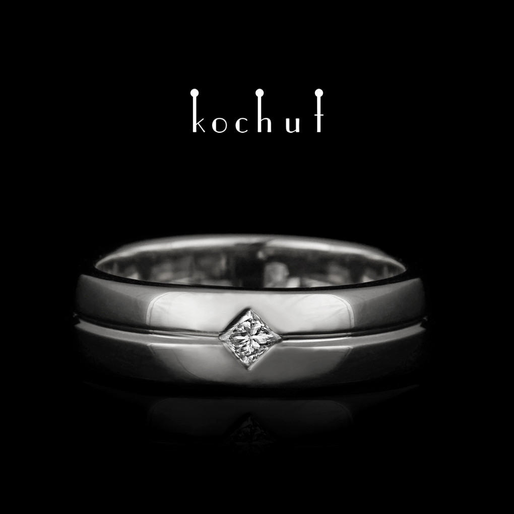 Wedding ring «Axis of Love». White gold, diamond, white rhodium
