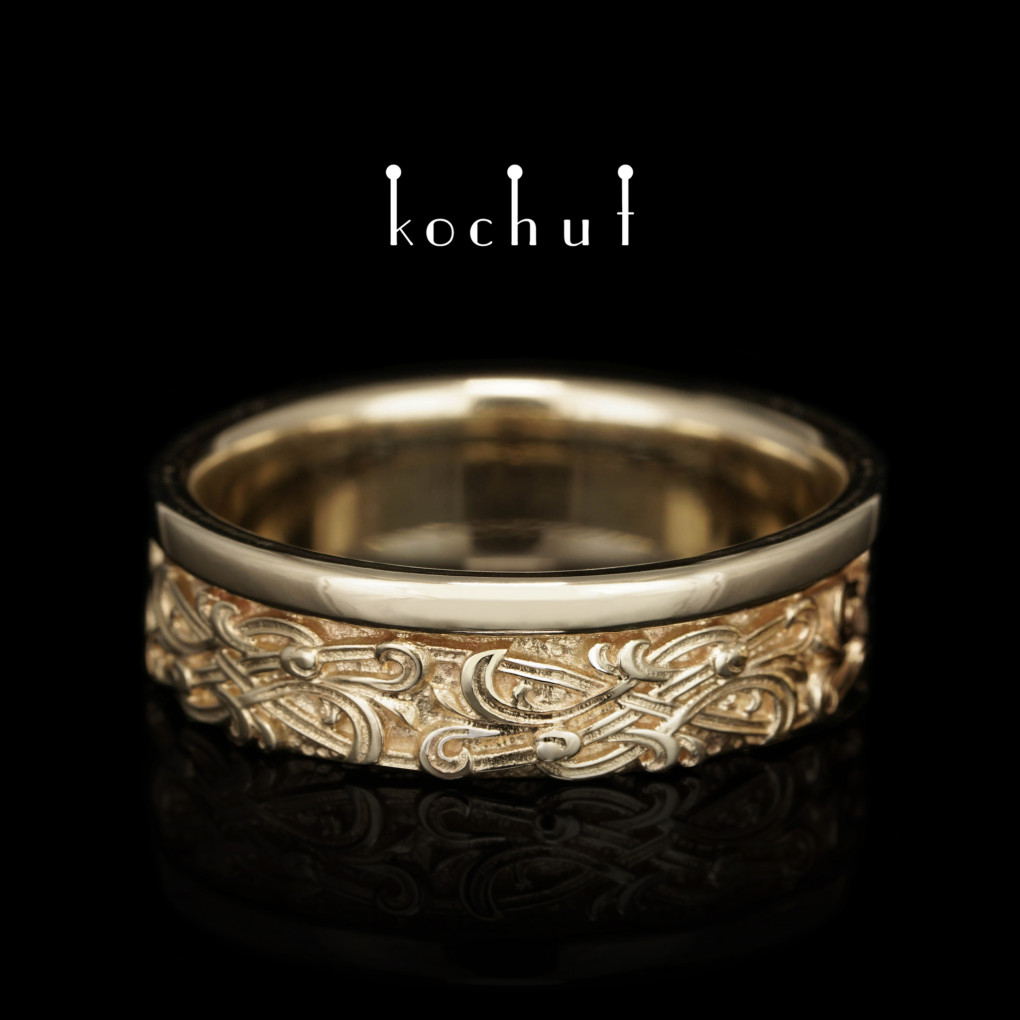 Wedding ring «Venetian night with a rim». Yellow gold