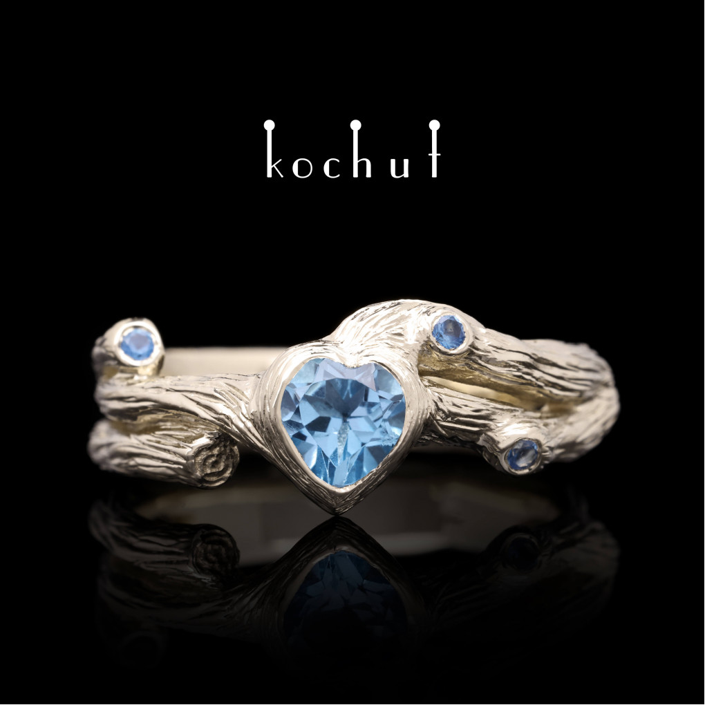 Ring «Heart of the forest». White gold, topazes