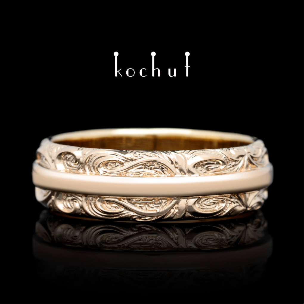 Wedding ring «In joy and in sorrow: common thoughts». Red gold