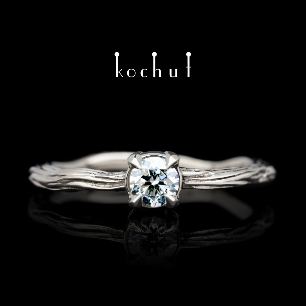 Engagement ring «Winter twig». Palladium gold, diamond