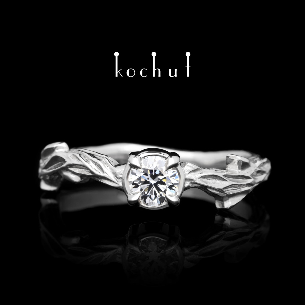 Engagement ring «March twig». Platinum, diamond
