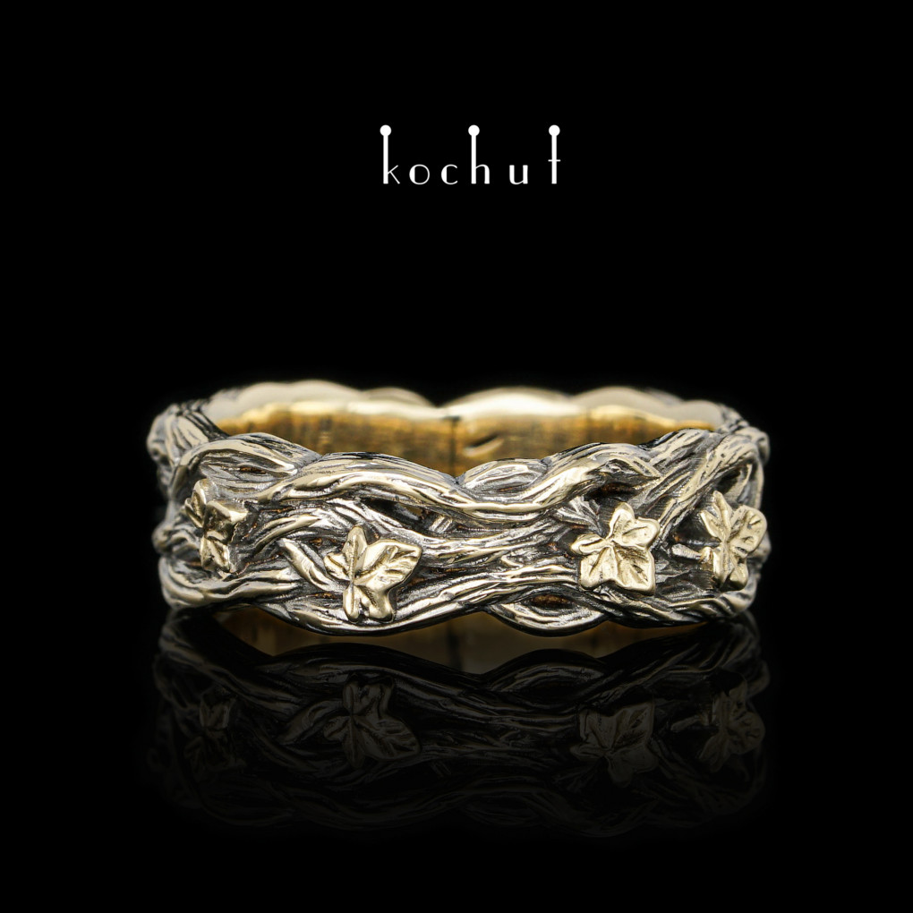 Ring «Morning Glory». Yellow gold, black rhodium
