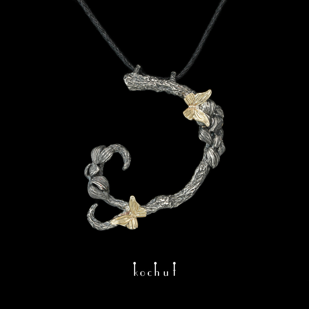 Pendant «Butterfly of light». Silver, yellow gold, oxidized