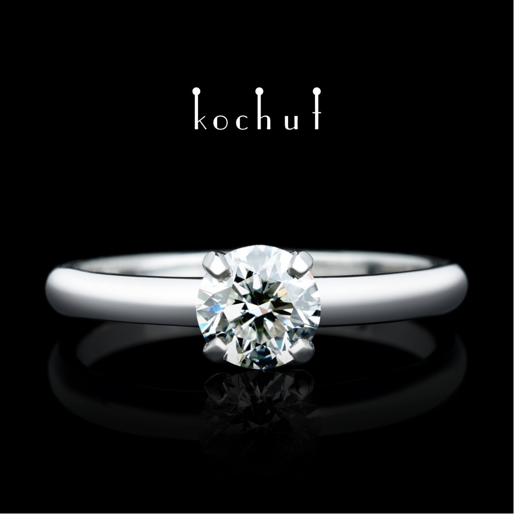Engagement ring «Satellite». White gold, white rhodium, diamond