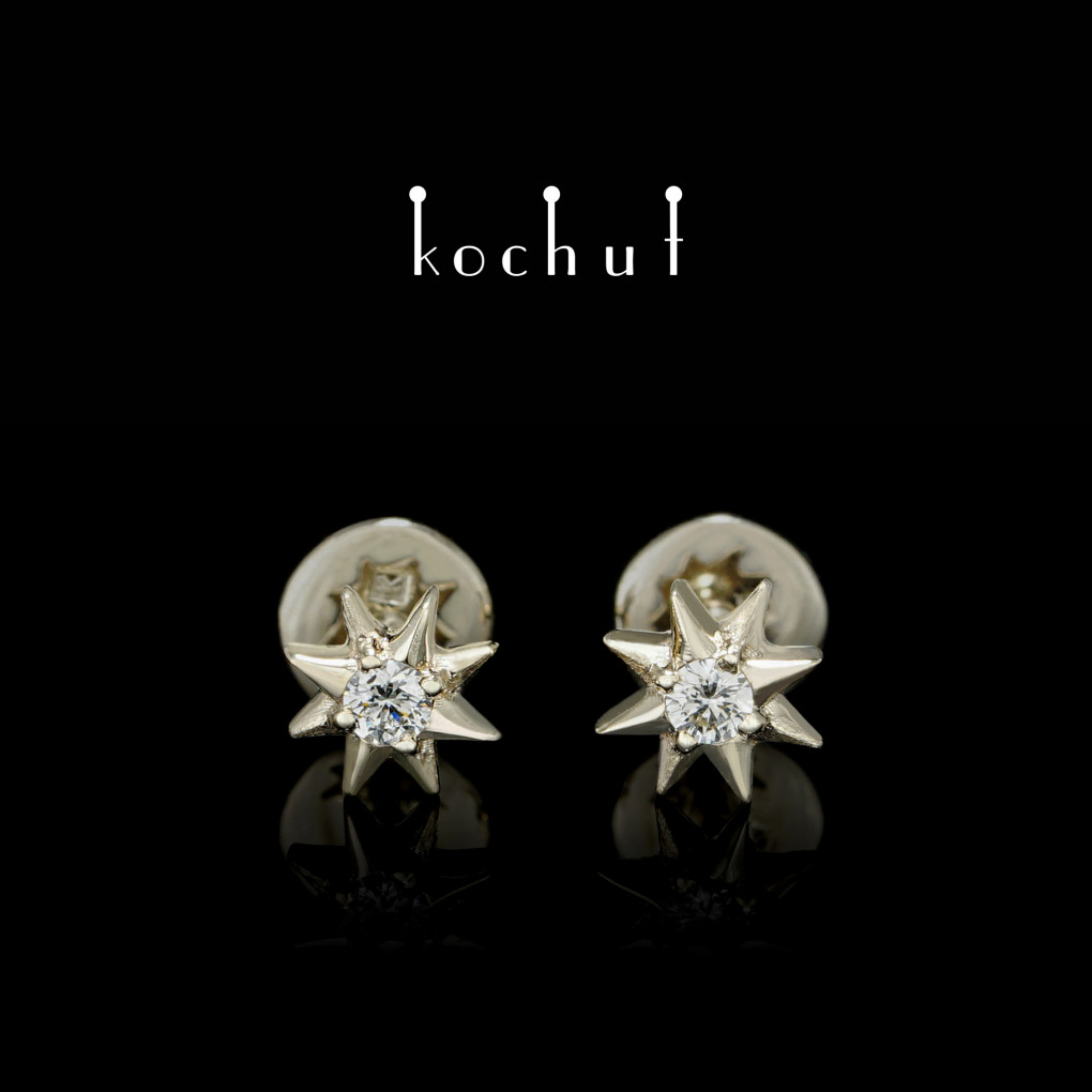 Earrings-studs «Stars». White gold, diamonds