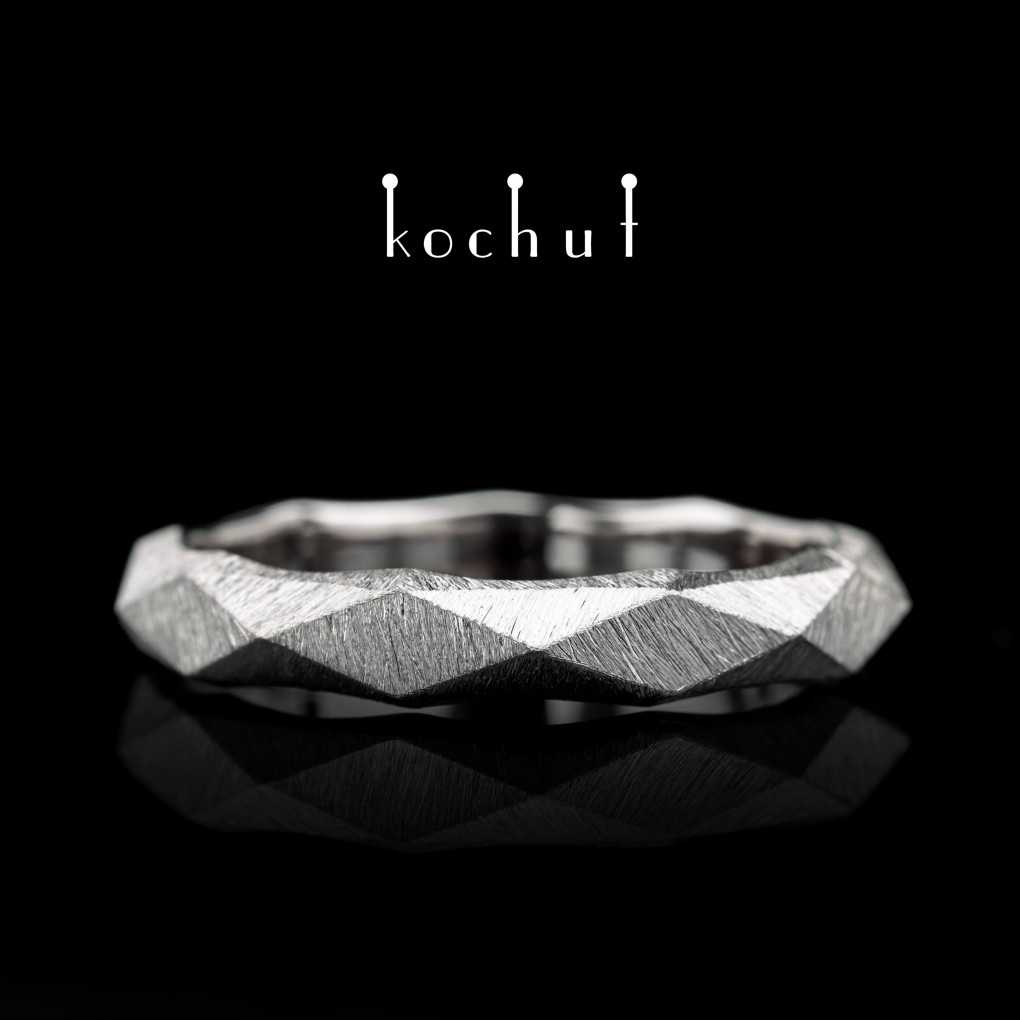 Wedding ring «King and Queen». White gold, white rhodium