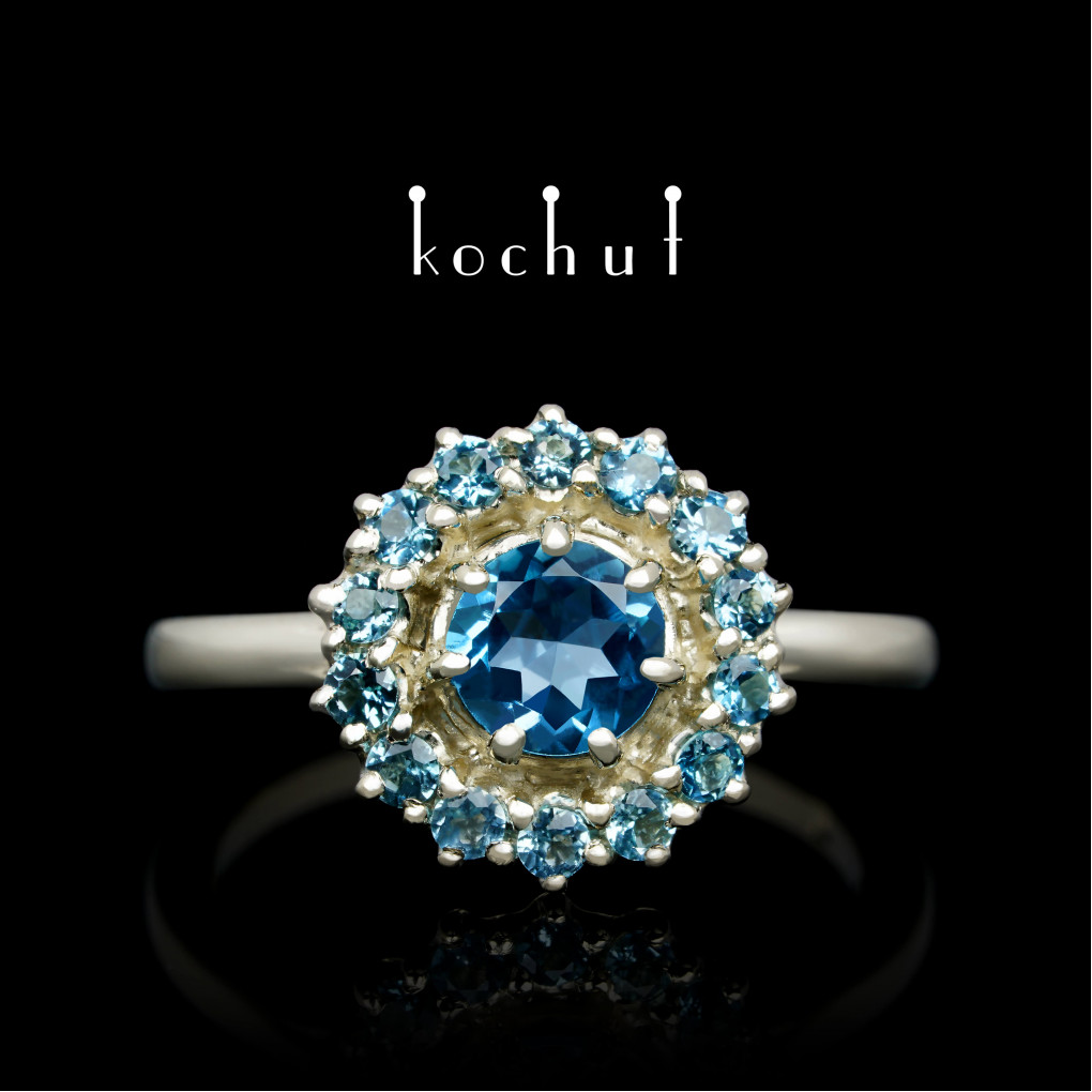 Ring «Cold-bloodedness». White gold, topaz