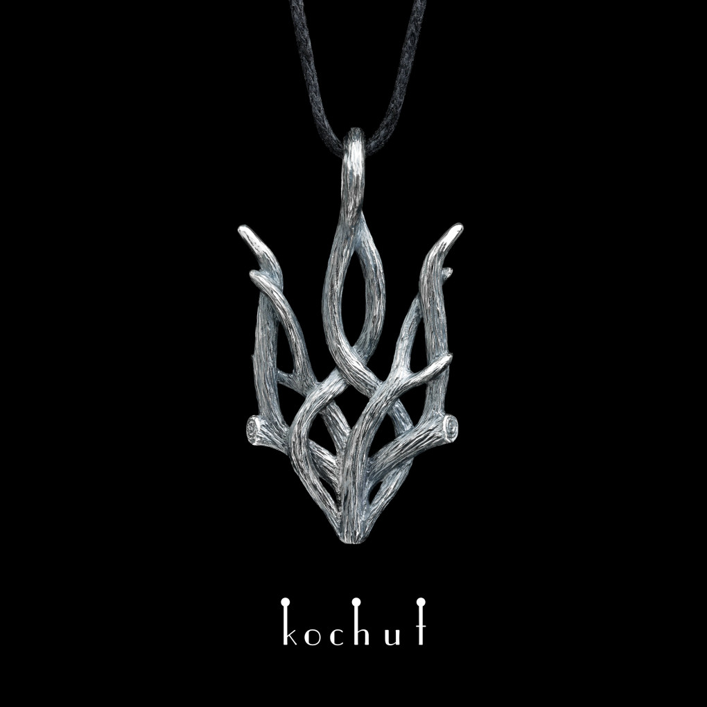 Pendant «Forest trident». Silver, oxidized