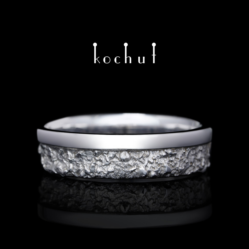 Wedding ring «In joy and sorrow: halves». White gold, white rhodium