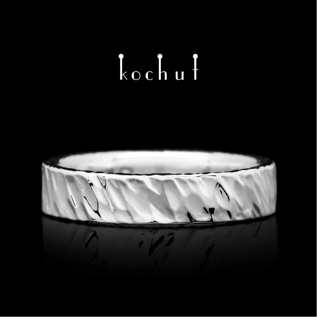 Ring with forging Brutal Left. Silver, white rhodium