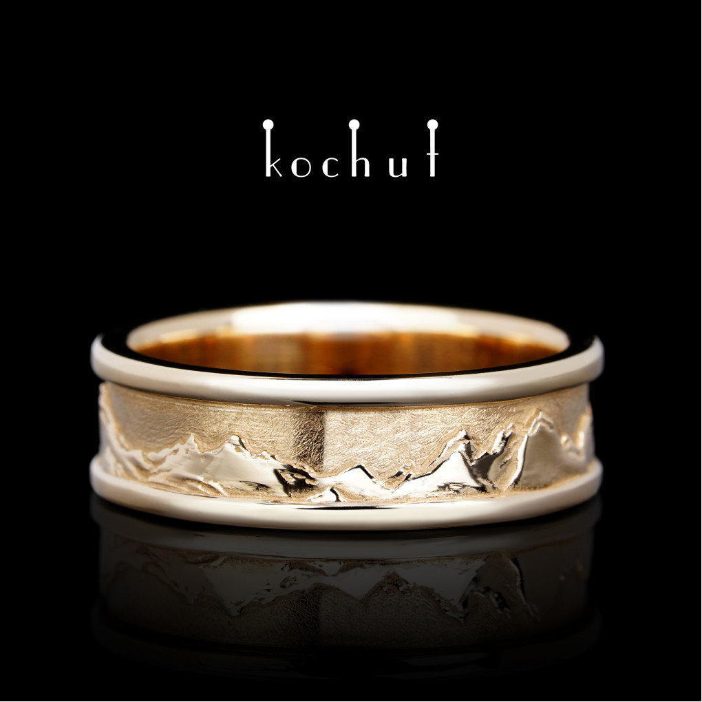 Wedding ring «Peaks of Love». Red gold