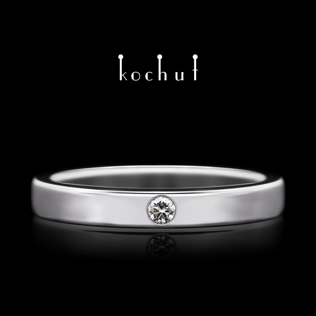 Ring «Minimalism». White gold, white rhodium, diamond