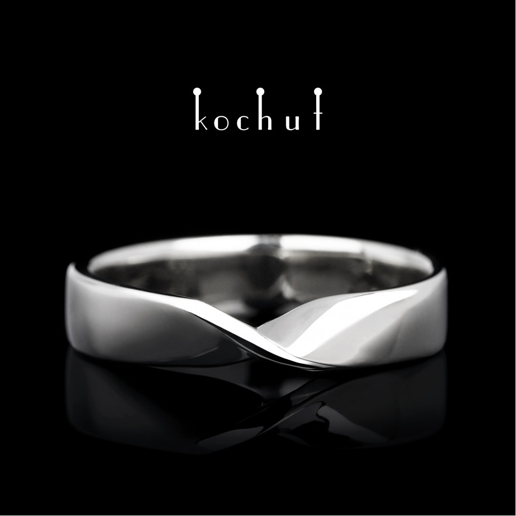 Wedding ring «The Mobius ribbon: wide». White gold, white rhodium