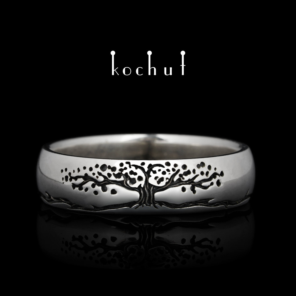 Narrowed Wedding Ring «The Tree of Life: stems». Silver, oxidized