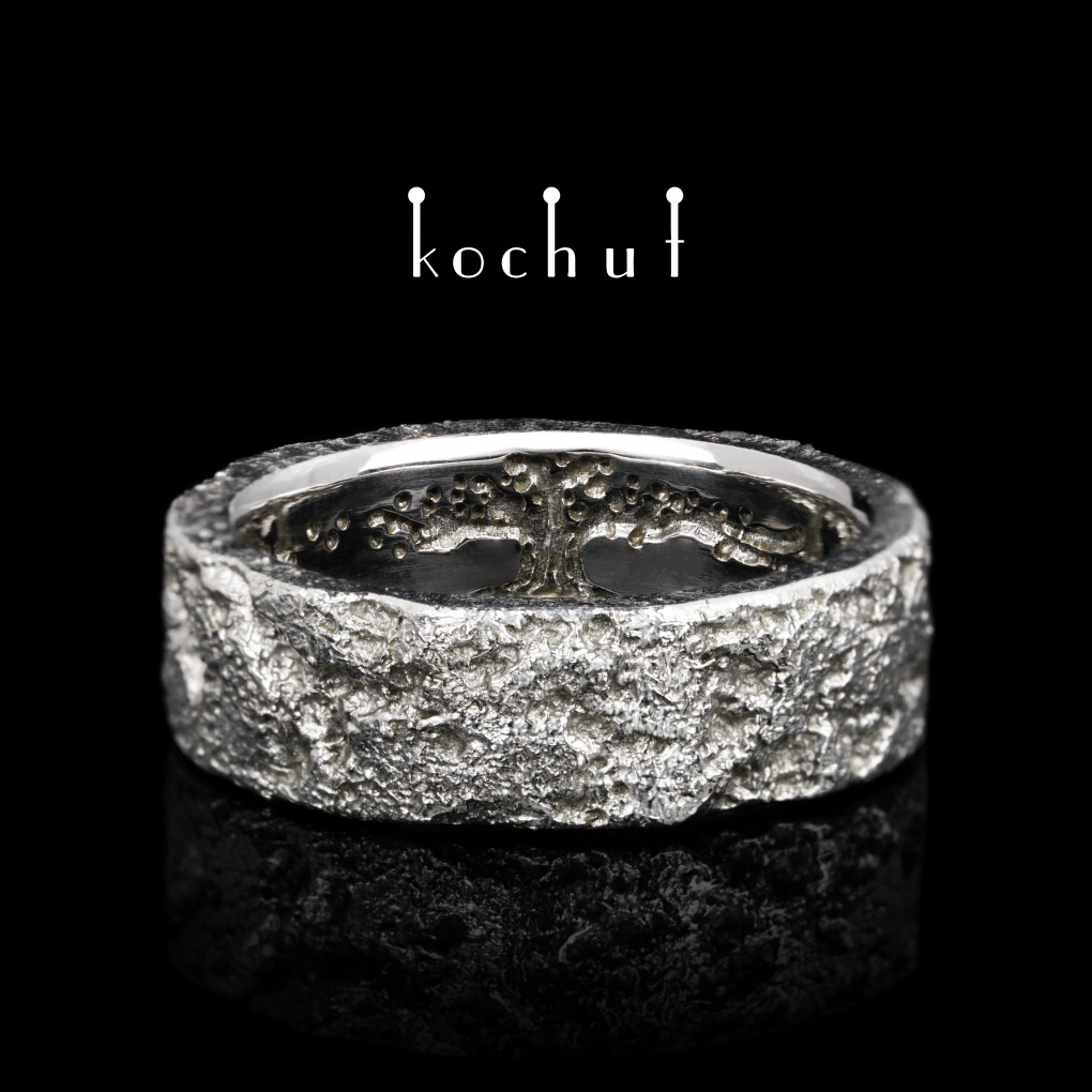 Ring «Soul and body with the tree of life». Silver, gold fusing, white rhodium