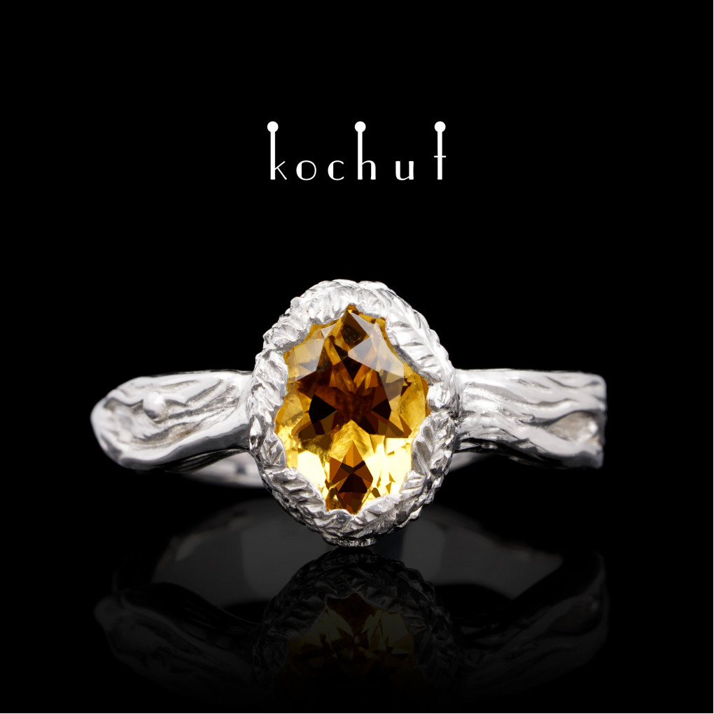 Ring «Source of life». Silver, citrine, white rhodium