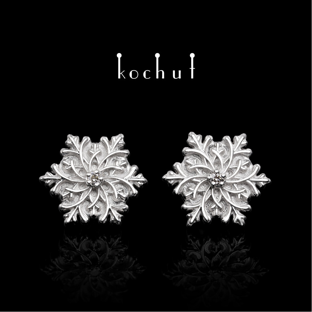 Earrings «Gerda's touch». Silver, white rhodium, diamonds 