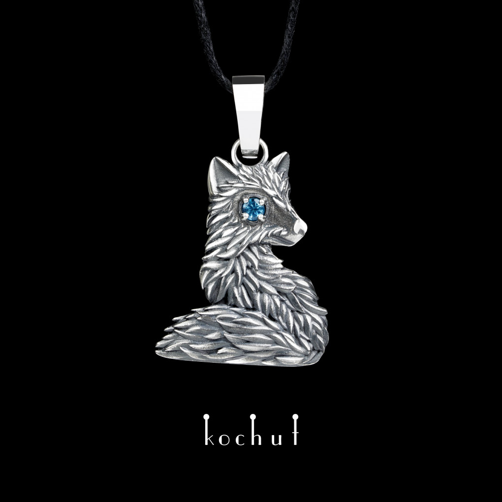 Pendant «A Little Fox». Silver, oxidized, topaz