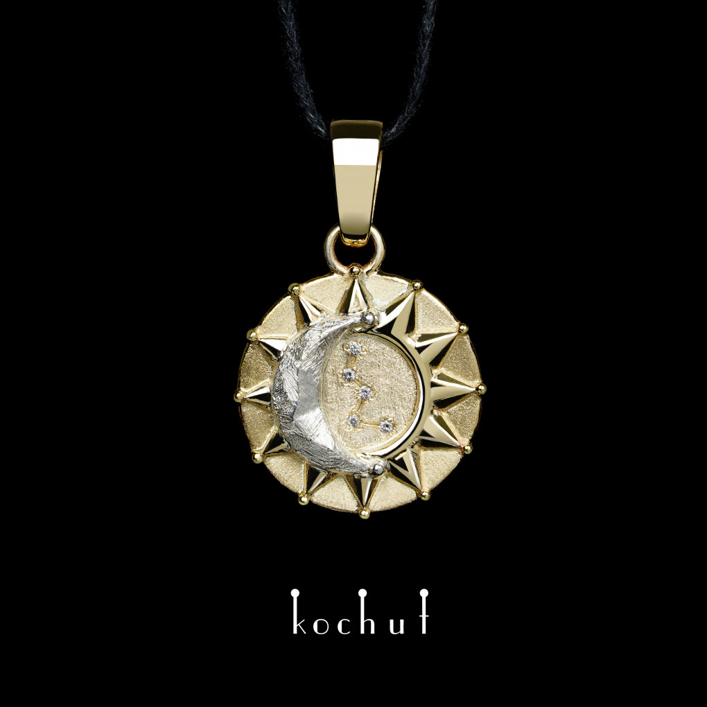 Pendant «Sun and Moon». Yellow gold, white gold, diamonds