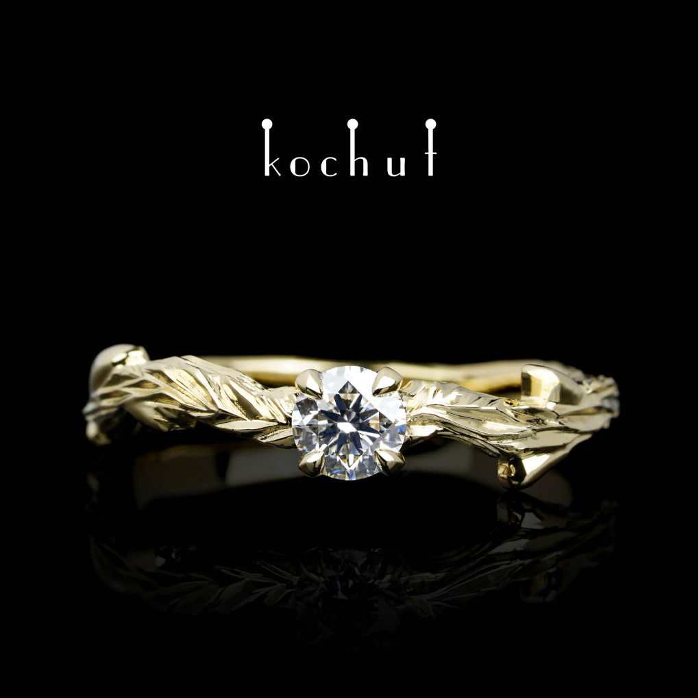 Engagement ring «March twig». Yellow gold, diamond