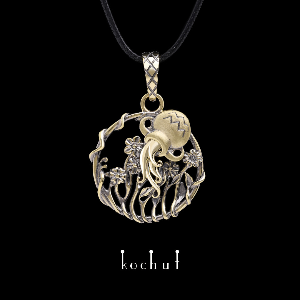 Pendant «Aquarius». Yellow gold, black rhodium