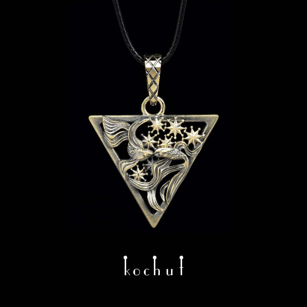 Pendant «Pisces». Yellow gold, black rhodium
