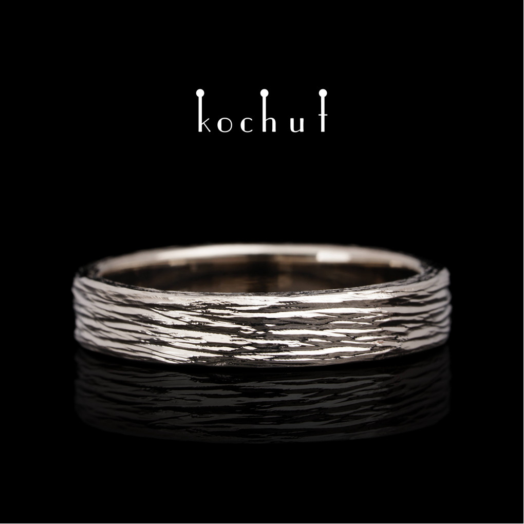 Wedding ring «Tree bark». Palladium gold