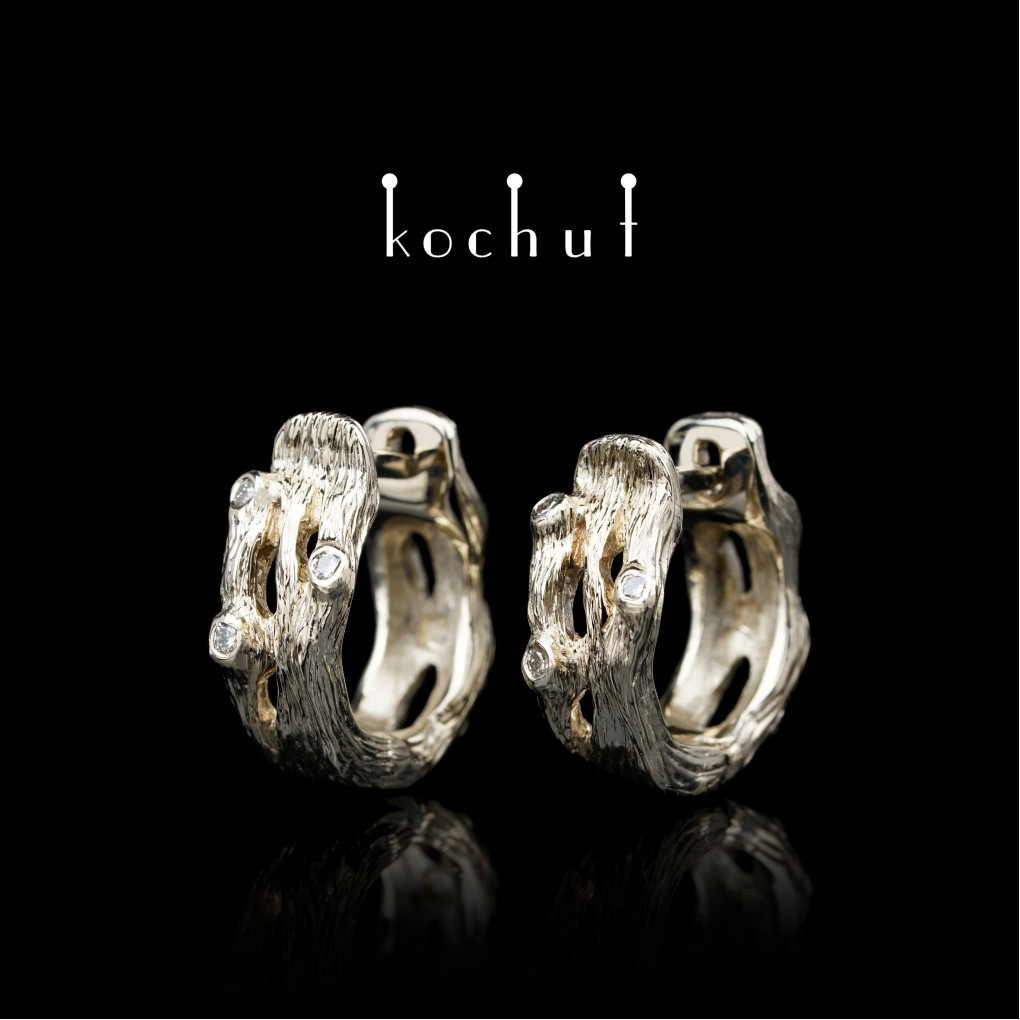 Earrings «Willow twigs». White gold, diamonds