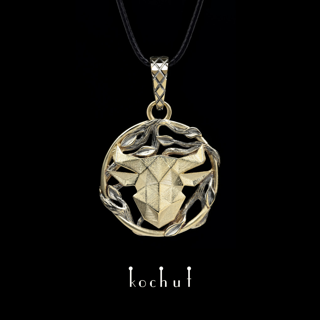Pendant «Taurus». Yellow gold, black rhodium