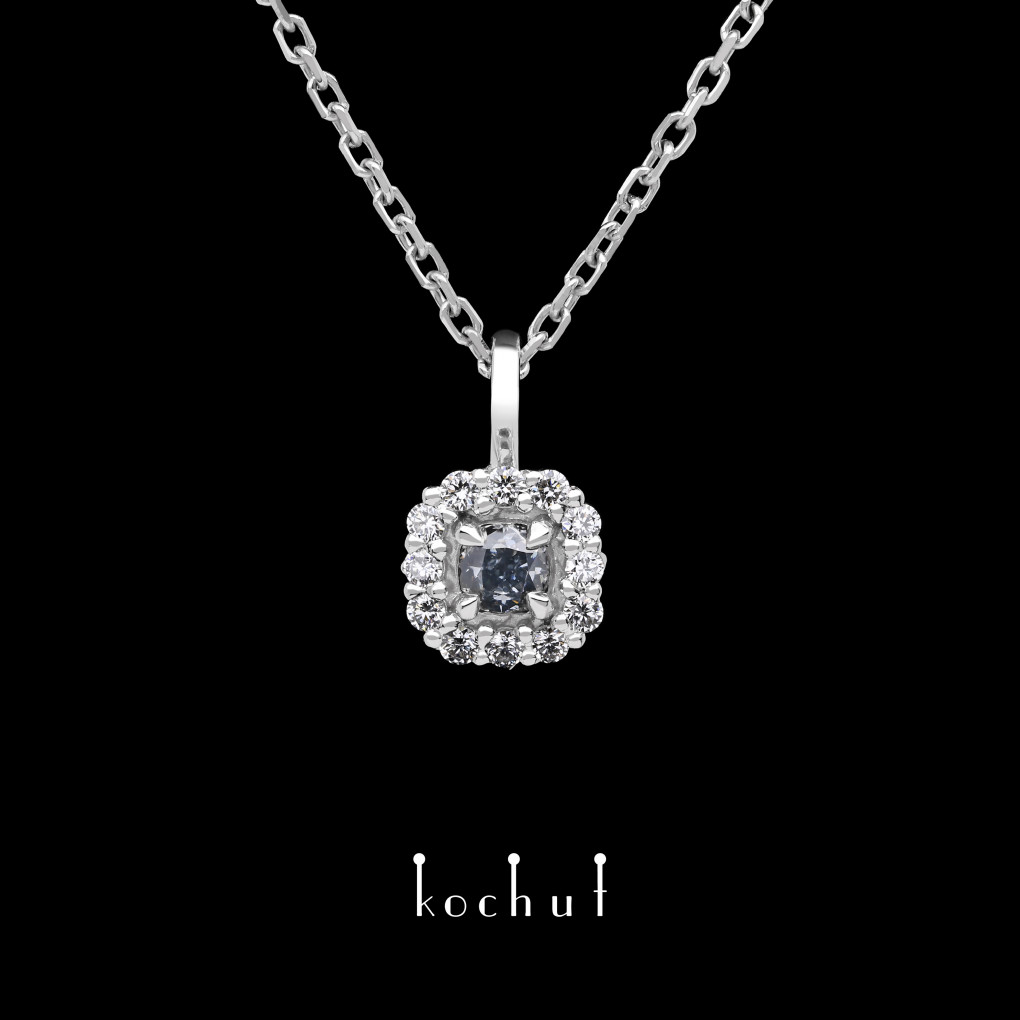 Pendant «Timeless». White gold, white rhodium, blue diamond, white diamonds