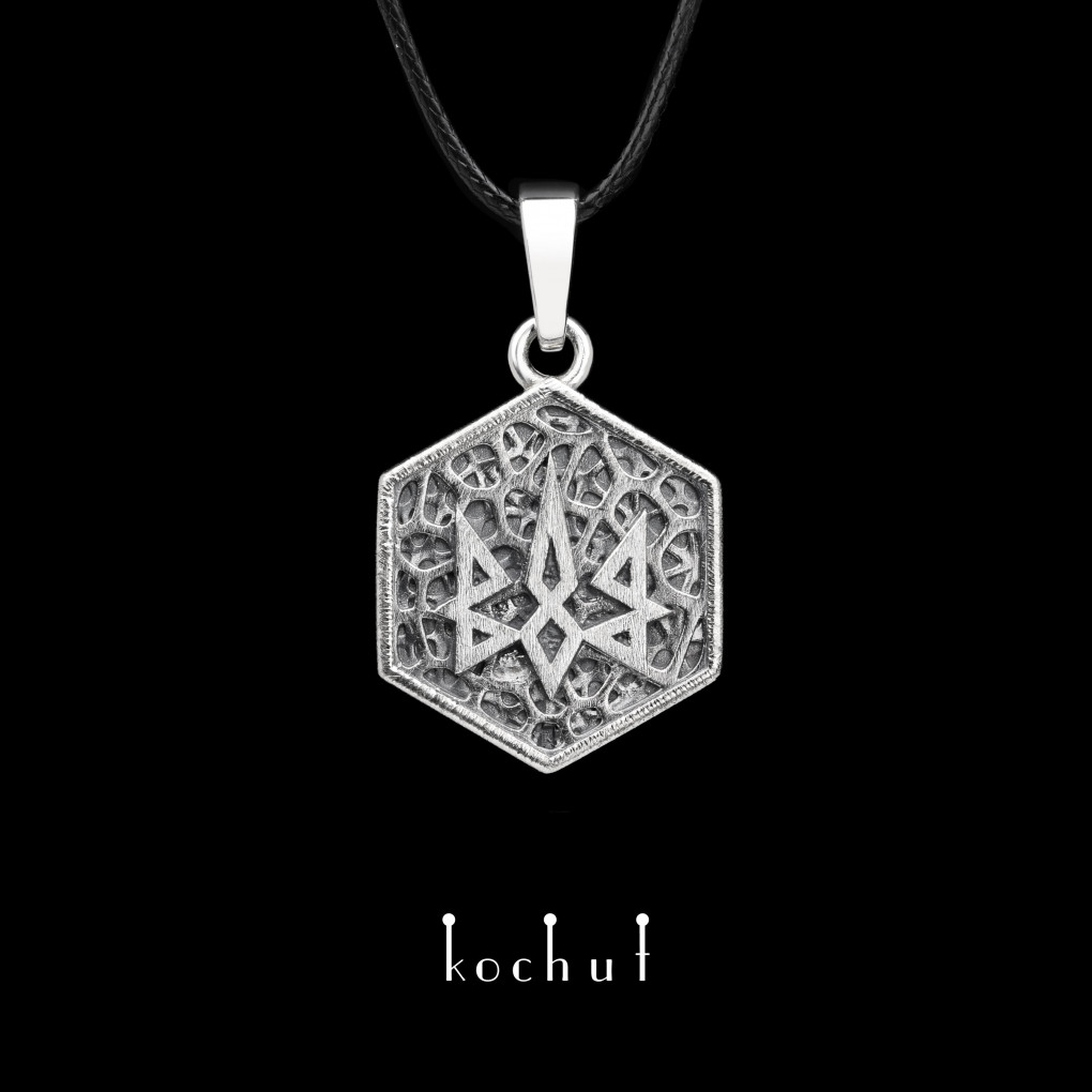 Pendant «Trident of strength». Silver, oxidized