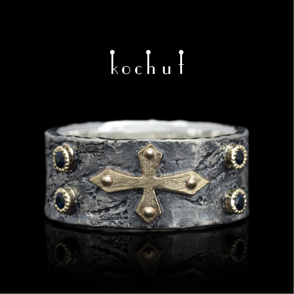Ring «Fortune». Silver, yellow gold, sapphires, oxidized